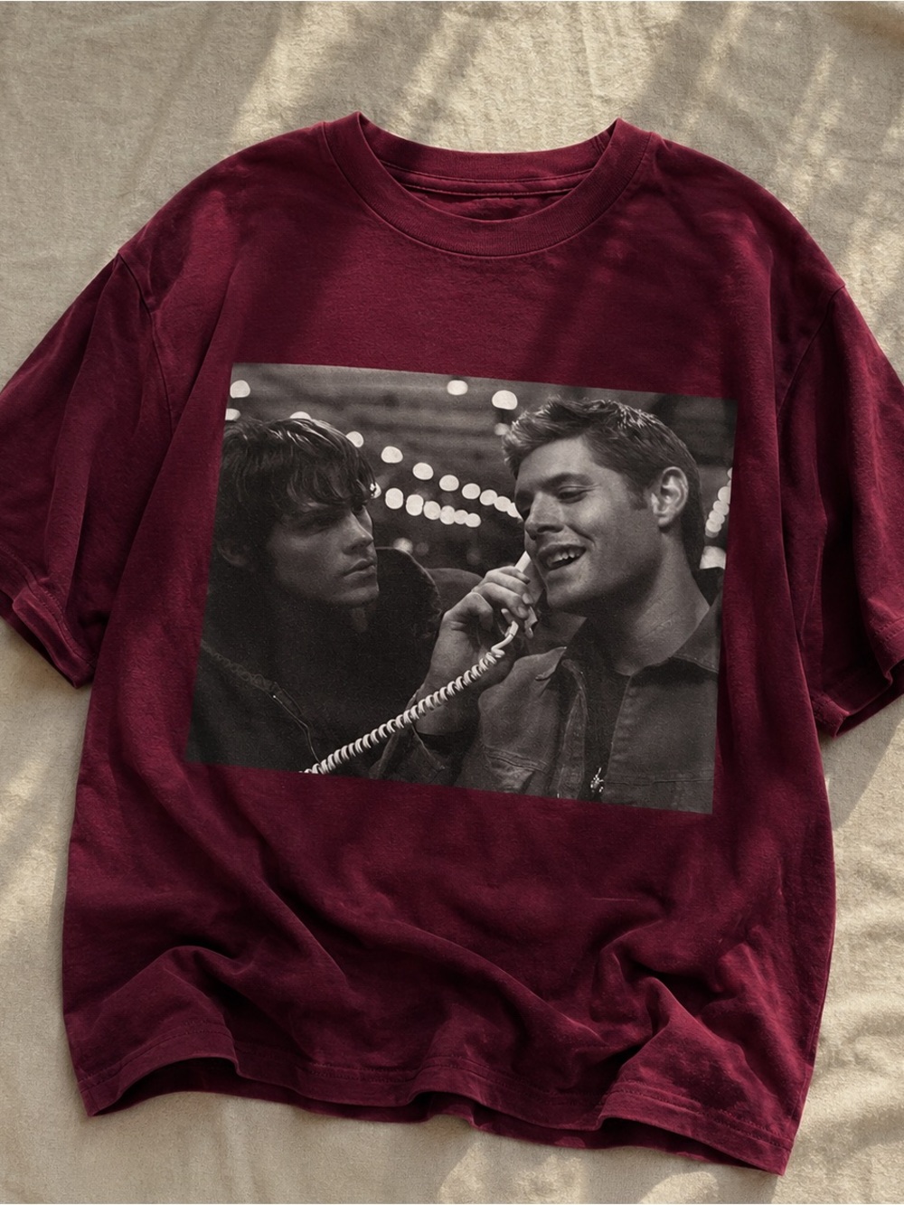 Gildan Burgundy Short-Sleeve Tee with Black & White Photo Print